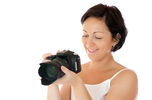 Young woman with DSLR — Stock Photo, Image