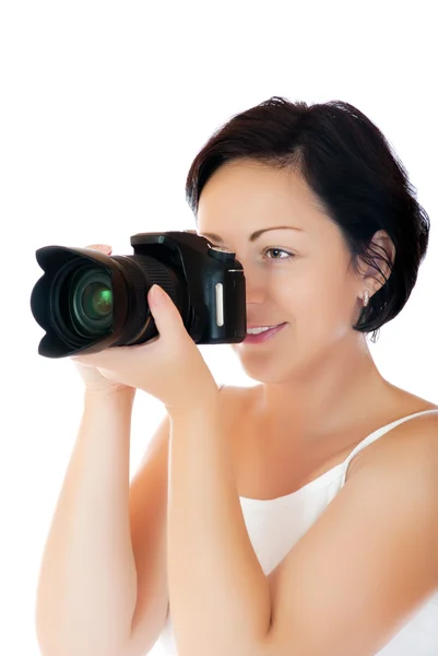 Young woman with DSLR — Stock Photo, Image