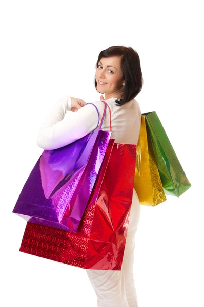 Young smiling woman with bags — Stock Photo, Image