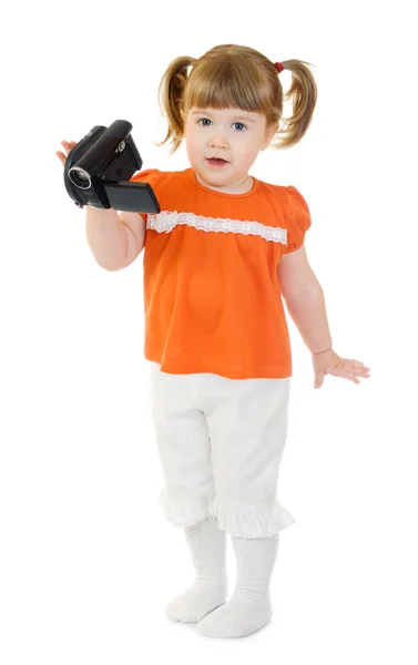 Cute little girl with camcorder — Stock Photo, Image