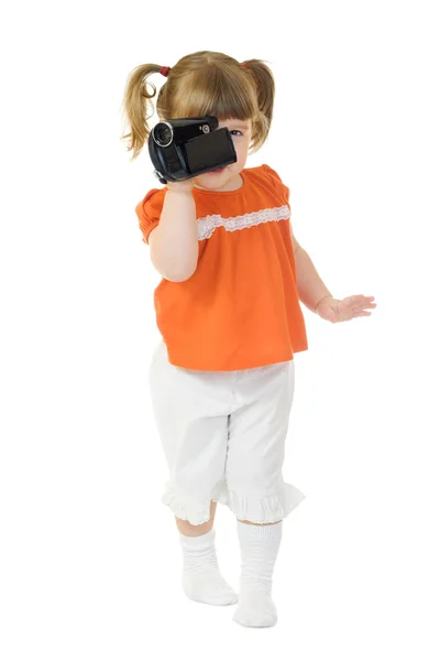 Linda niña con videocámara — Foto de Stock