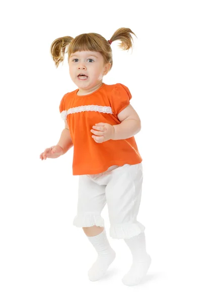 Jumping little girl isolated — Stock Photo, Image