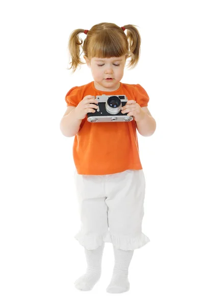 Trochę zabawna dziewczyna z aparatu fotograficznego — Zdjęcie stockowe
