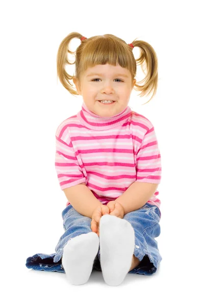 Sedící legrační malá holčička — Stock fotografie