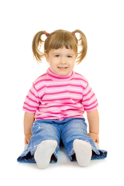 Siedzi śmieszne dziewczynki — Zdjęcie stockowe