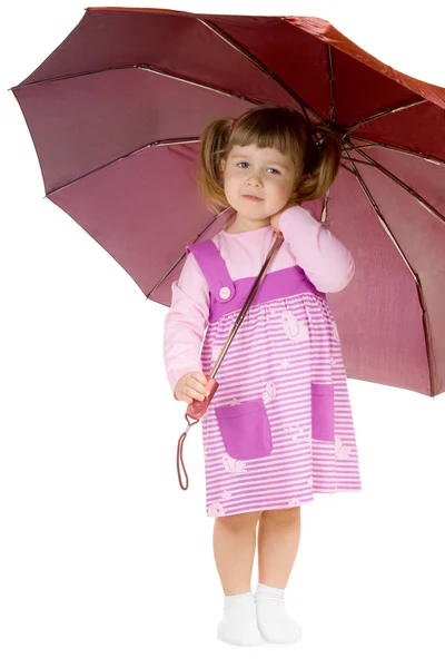 带着雨伞的小女孩 — 图库照片