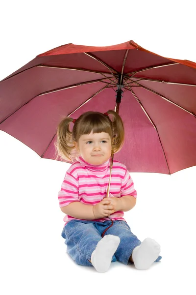 Lite rolig tjej med paraply — Stockfoto