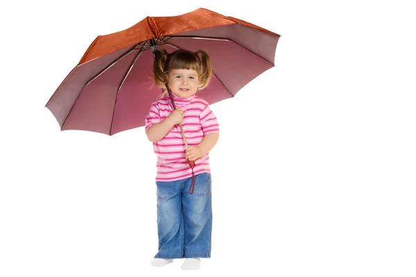 Kleines lustiges Mädchen mit Regenschirm — Stockfoto