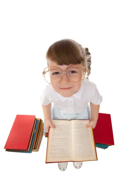 Funny little girl with book — Stock Photo, Image