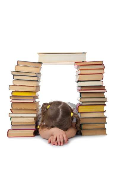 Spící holčička s knihami — Stock fotografie