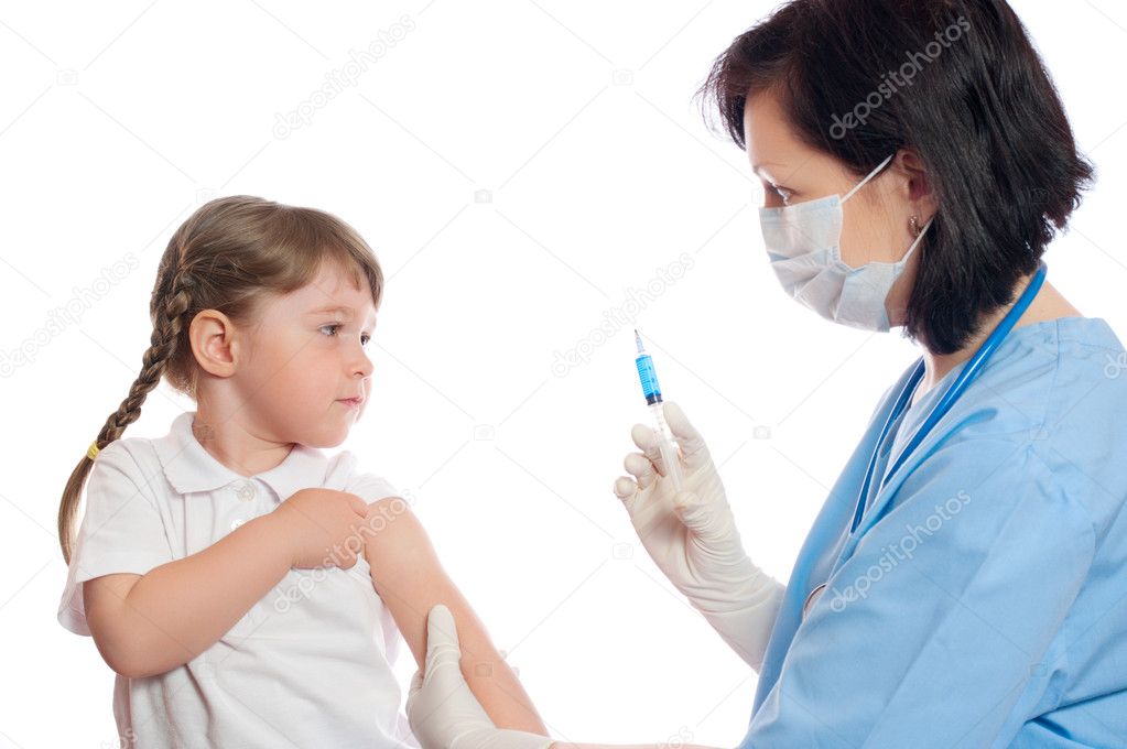 Doctor does an inoculation to girl