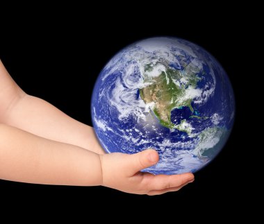 Little girl hold globe clipart