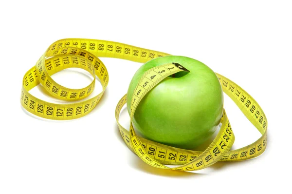 Apple with centimeter tape — Stock Photo, Image