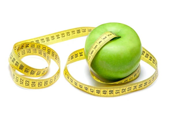 Apple with centimeter tape — Stock Photo, Image