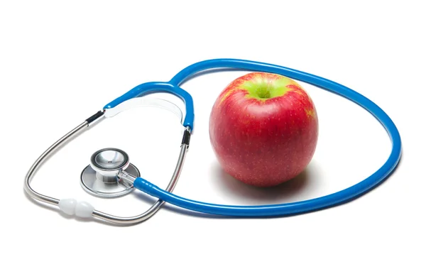 Czerwone jabłko ze stetoskopem — Zdjęcie stockowe