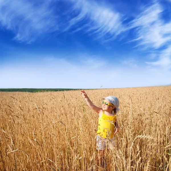 Girl on wheat field — Stock Photo, Image