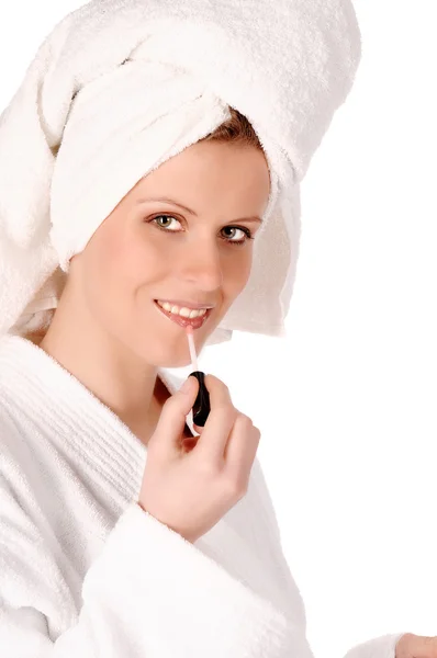 Mädchenlippen Zone Make-up. isoliert auf weiß. — Stockfoto