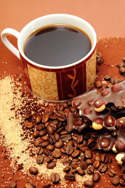 Schokolade und Kaffeetrinken Stockbild