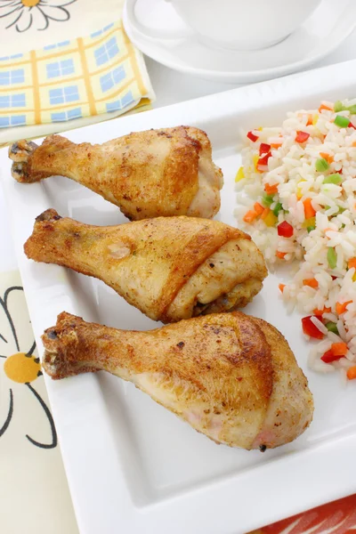 Fried chicken legs with rice — Stock Photo, Image