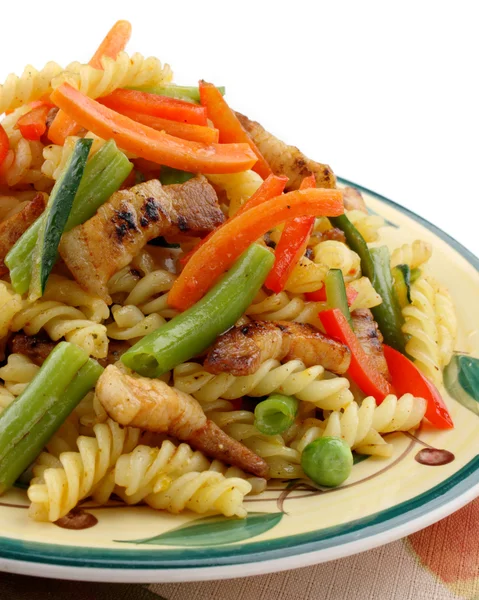 Pasta with pork meat and vegetables — Stock Photo, Image