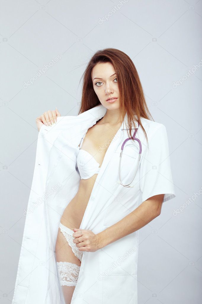 Beautiful Nurse Nude Make Wearing White Stock Photo 530357407
