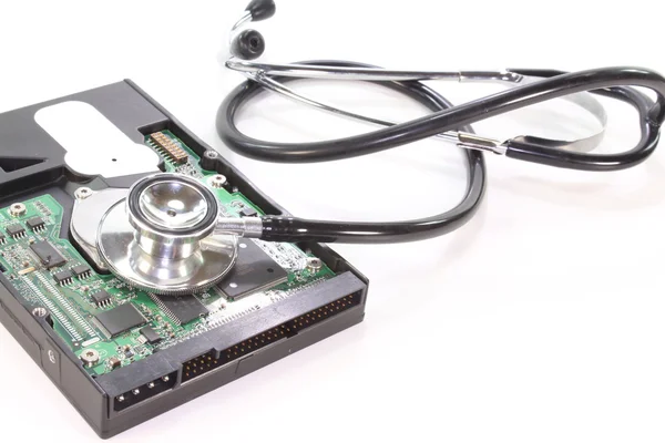 Hard drive with stethoscope Stock Photo