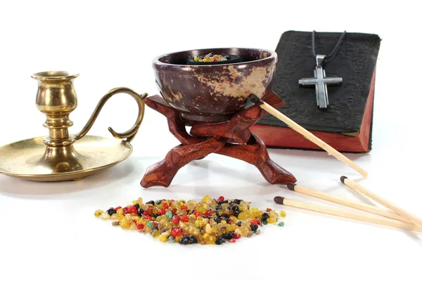 Colorful frankincense with incense censer — Stock Photo, Image