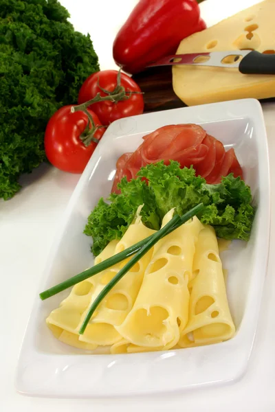 Prato de queijo de salsicha — Fotografia de Stock