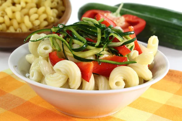 Pasta with red pepper zucchini vegetable — Stock Photo, Image