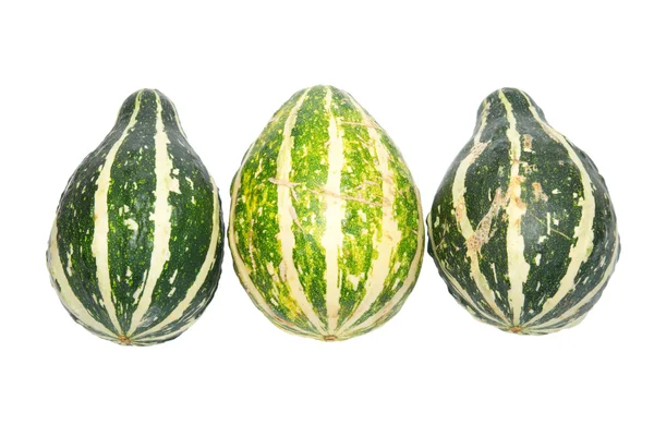 Three green pumpkins isolated on white. — Stock Photo, Image