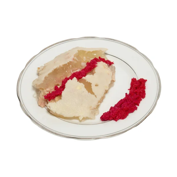 Πιάτο με κρέας-πουρές-που απομονώνονται σε λευκό. — Φωτογραφία Αρχείου