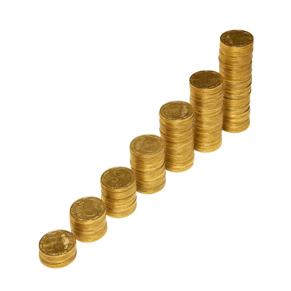 Escalera a la riqueza de monedas de oro aisladas en blanco . —  Fotos de Stock
