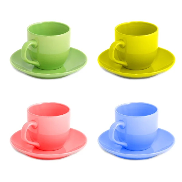 Vier farbige Teetassen — Stockfoto