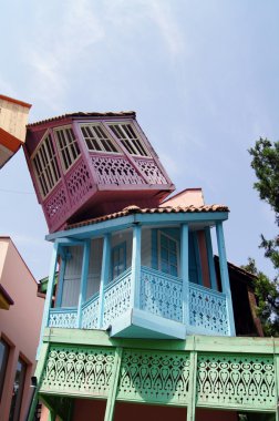 Traditional wooden carving balconies of Old Town of Tbilisi, Republic of Ge clipart