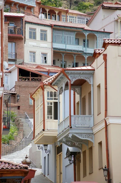 Traditional wooden carving balconies of Old Town of Tbilisi, Republic of Ge — Stock Photo, Image