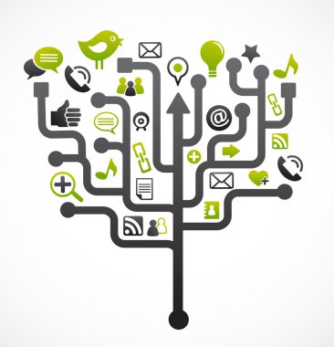 Social network tree with media icons clipart