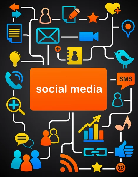 Sfondo del social network con icone dei media — Vettoriale Stock