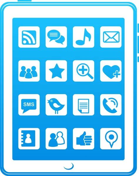 Modré vektorové chytrý telefon sociální media ikony — Stockový vektor