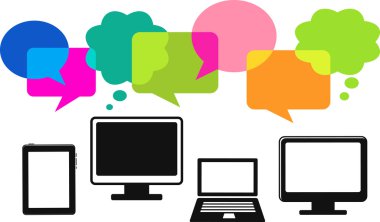 Different computer icons with speech bubbles clipart