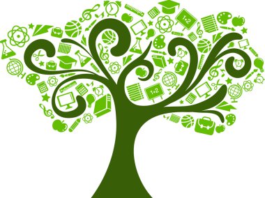 Back to school - tree with education icons clipart