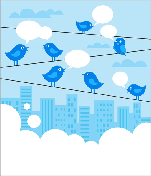 Fond de réseau social avec oiseaux bleus — Image vectorielle