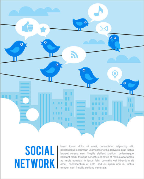 Социальная сеть фон с птицами и иконами
