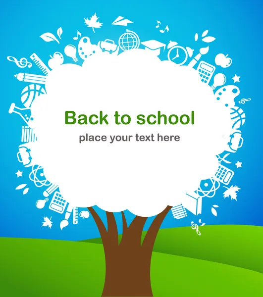 Retour à l'école - arbre avec des icônes d'éducation — Image vectorielle