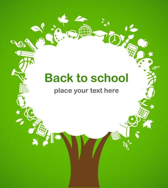 Volver a la escuela - árbol con iconos de la educación — Vector de stock