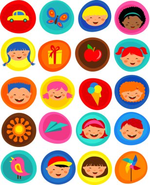 Cute kids pattern with icons, vector illustration clipart