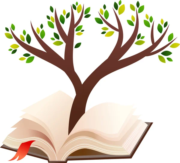 Иллюстрация дерева, растущего в открытой книге — стоковый вектор