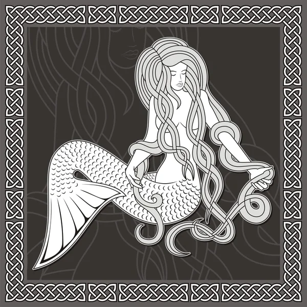 Sirena con bordo celtico — Vettoriale Stock