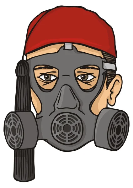 Griekse evzone hoofd met gas masker — Stockvector