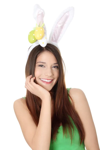 复活节兔子耳朵的女人 — 图库照片
