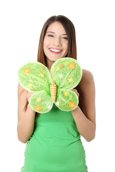 Mladá žena s motýlem — Stock fotografie